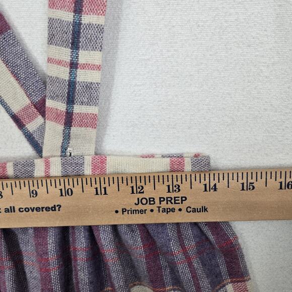 VTG Wool Blend Jumper Skirt Dress Straps Suspenders Purple Pink White Plaid - Picture 11 of 15